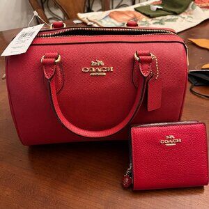 NWT Coach Rowan in Electric Red with matching snap wallet and free charm!!
